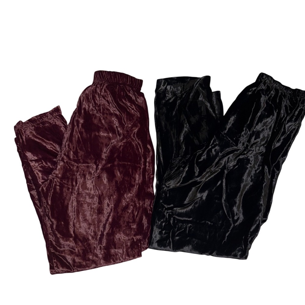CP Shades Velvet Pants Bundle Burgundy Black Rayon Elastic Waist Size Large